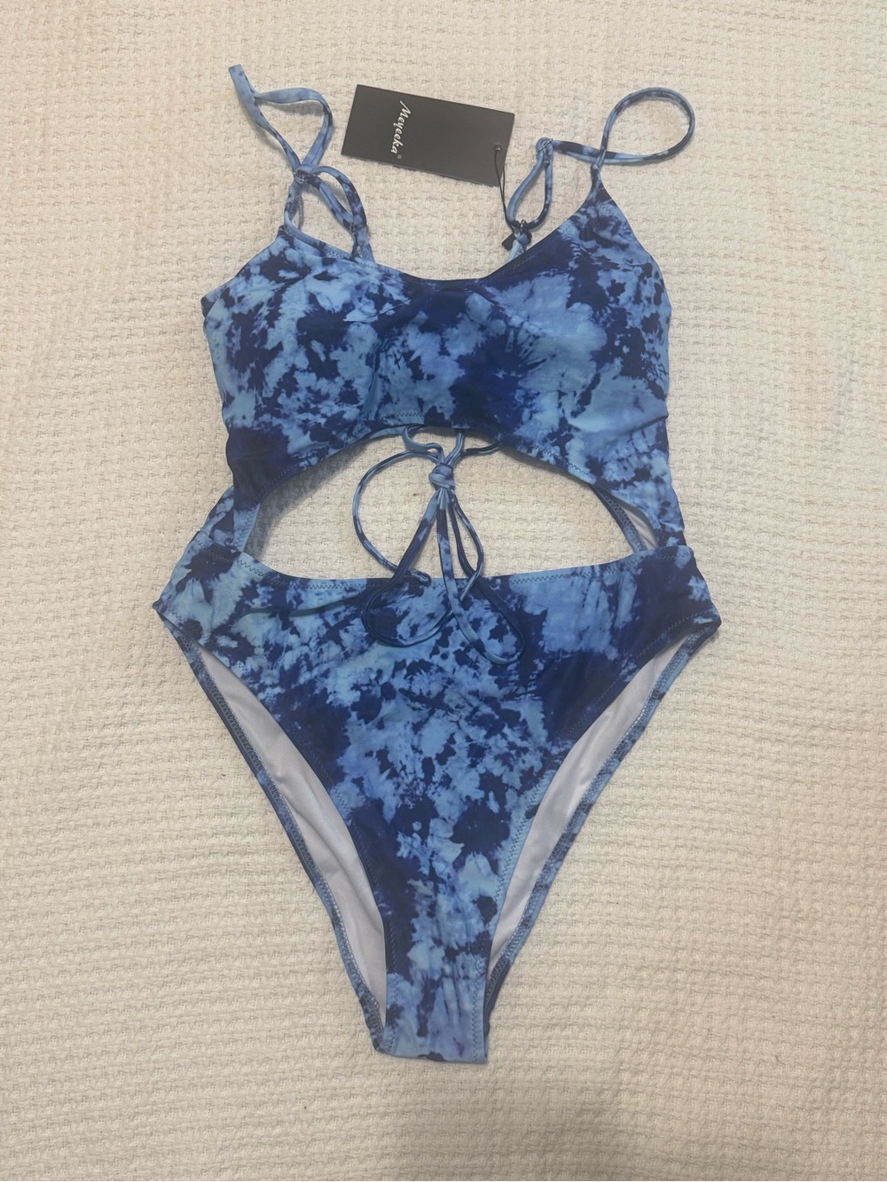 Blue Tie-Dye Cutout One-Piece Swimsuit by Meyeeka